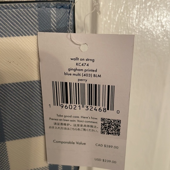 NWT Kate Spade gingham crossbody, blue multi, perry, still in packaging - Picture 3 of 3